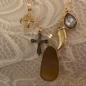 Unique Cow horn, cross, charm necklace